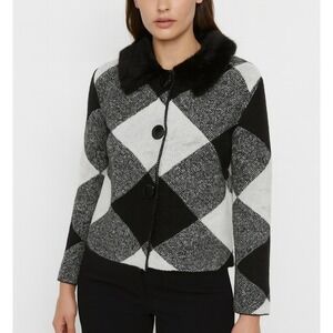 Cynthia Rowley Cardigan Sweater Size XS Button On Faux Fur Collar Penny Lane Lux